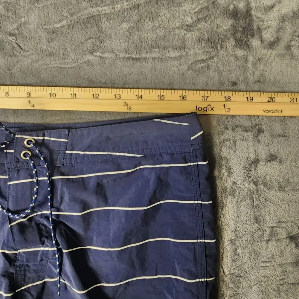J. Crew Men Board Shorts Swim Trunks Navy Blue White Striped Cargo Pocket‎